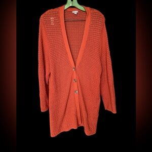J. Jill Orange Cardigan Sweater V-Neck Textured Knit